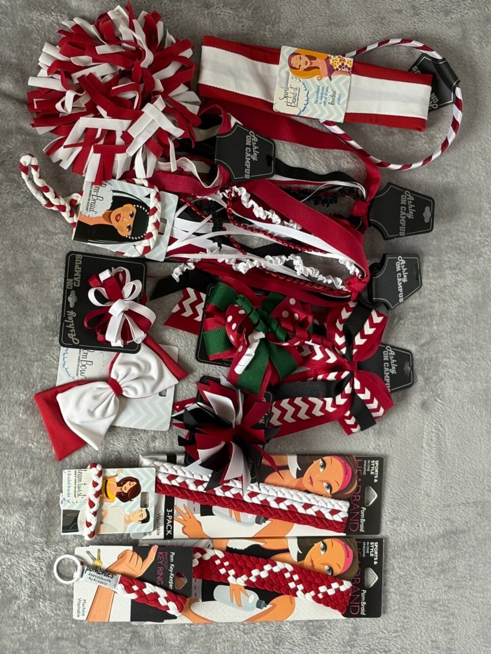 Lot Of 16 Cheerleading Dance Cheer Hair Accessories Red Black White Green Color